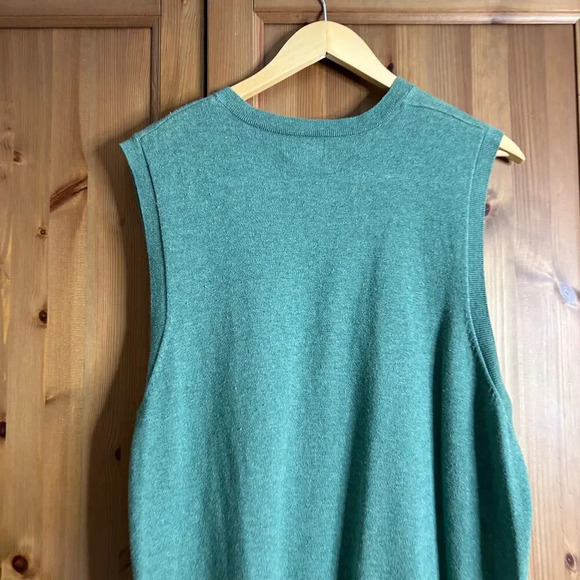 Vintage L.L. Bean Men’s Cashmere Sweater Vest XL Green V-Neck Grandpa Sleeveless - Picture 4 of 5